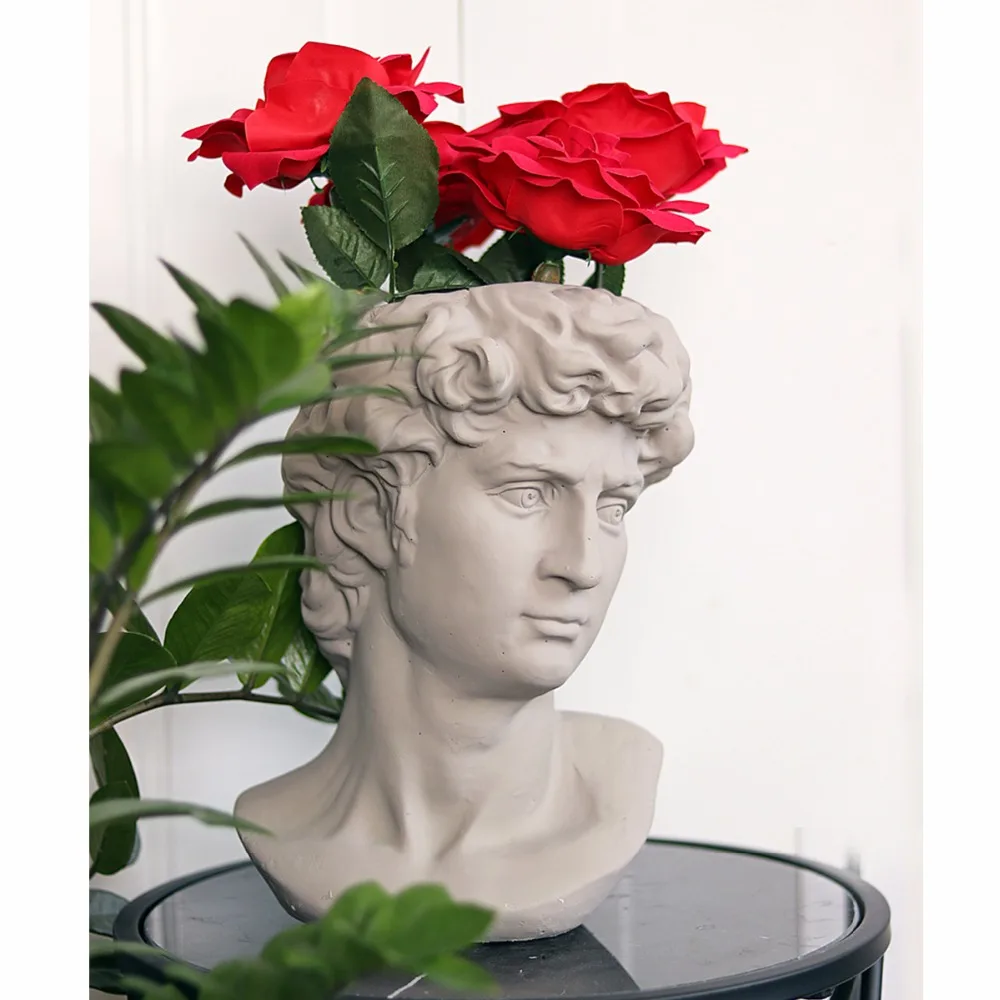 Pastoral Creative David Portrait Cement Greek Goddess Flower Pot Statue Arrangement Vintage Vase Home Decoration Crafts|Вазы| |