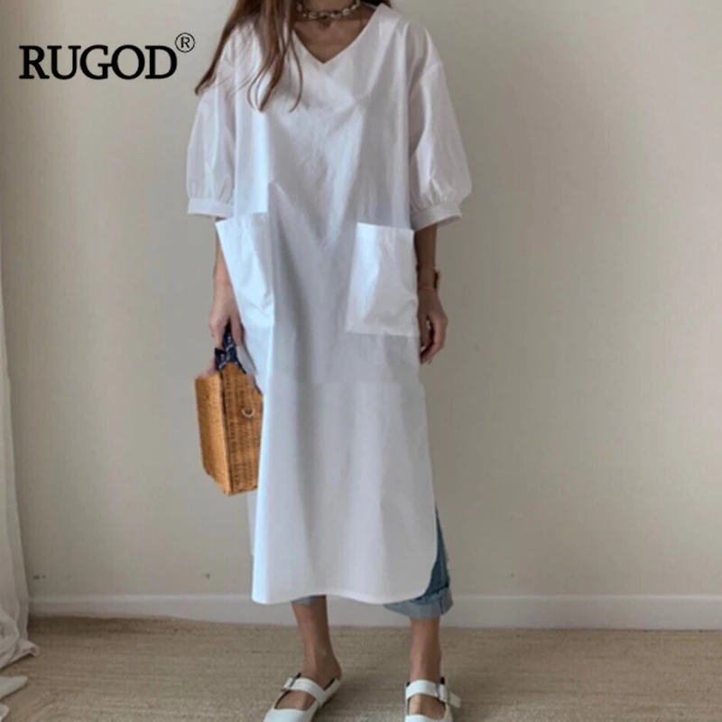 Женское Повседневное платье RUGOD однотонное свободное до середины икры с