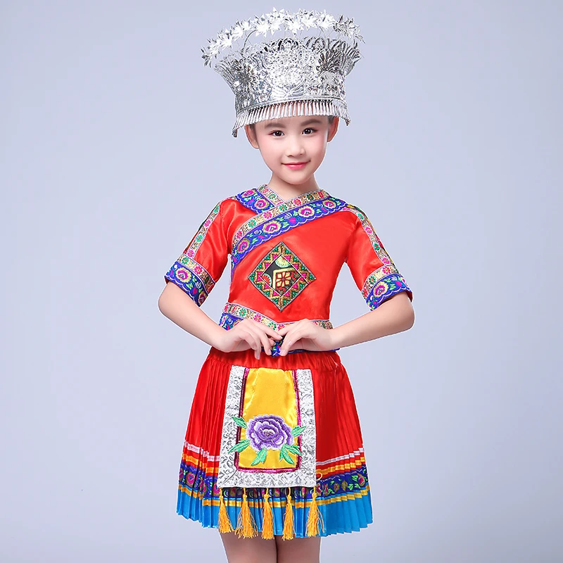as picture Китайский народный танец костюм детский Hmong китайский национальный танец костюм девушки Miao танцевальный костюм для сценических выступлений - Цвет: as picture