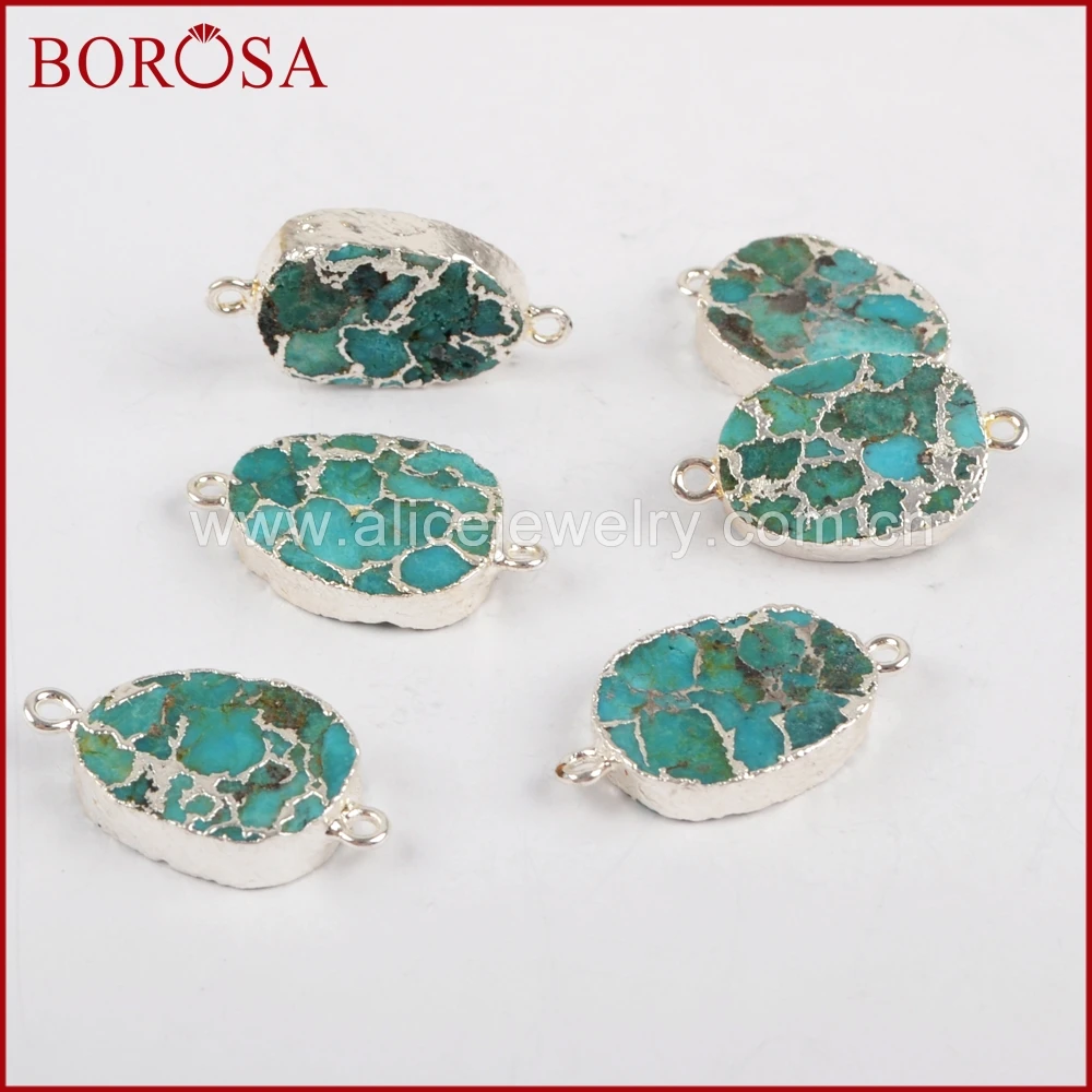 BOROSA 5 шт. Овальный Серебряный Цвет Медь 100% синий камни Друза соединитель двойные