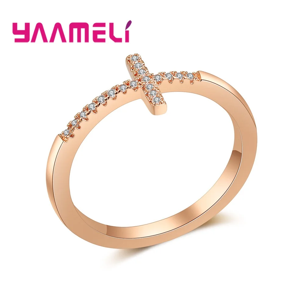 Женское кольцо с крестом Jesus розовое Золотое для помолвки религиозное серебряное