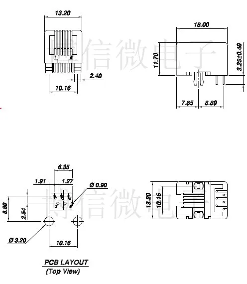 50 шт./лот Rj11 розетка Rj12 телефон 90 градусов 6 контактный Кристальный Женский Разъем
