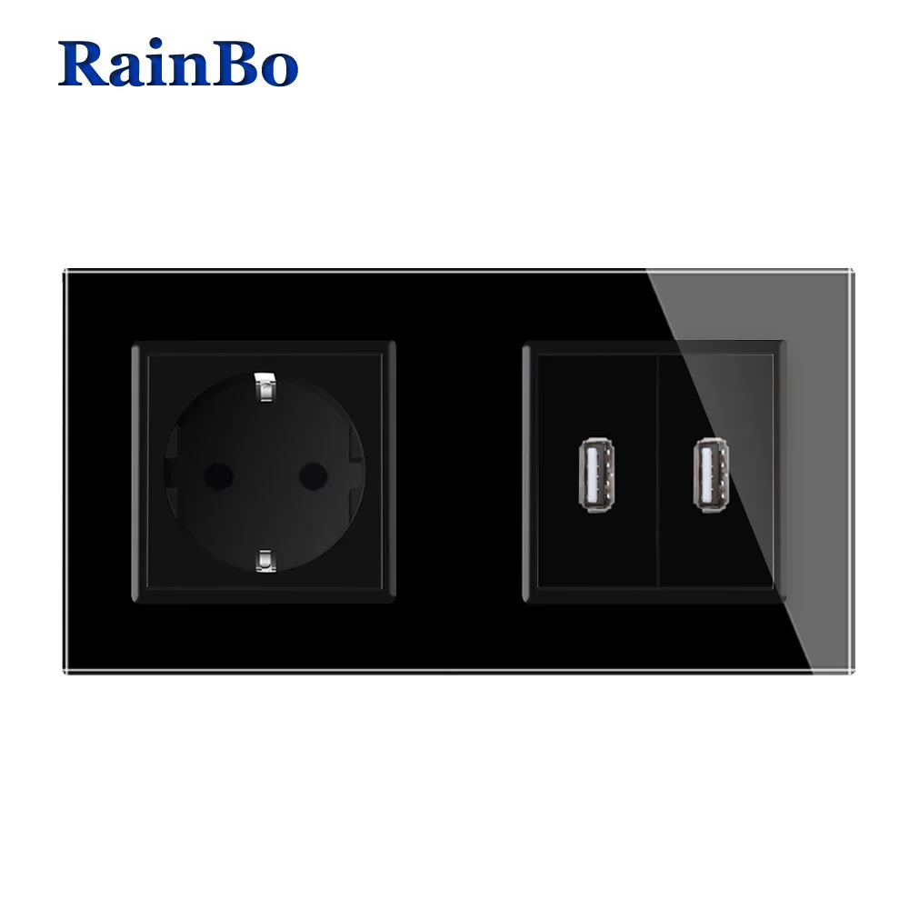 Rainbo Европейский Стандартный Мощность разъем USB + выход Стекло Панель стены AC Smart