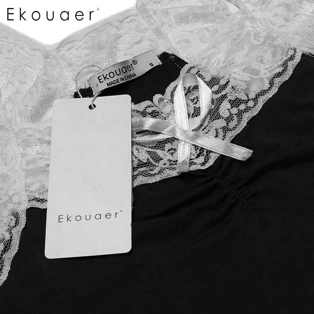 Ekouaer хлопчатобумажная ночная рубашка женское белье платье без рукавов кружевное