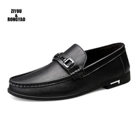 men leather flats shoes 2019 spring summer mens boat shoe black blue casual loafers elegant moccasin leisure footwear