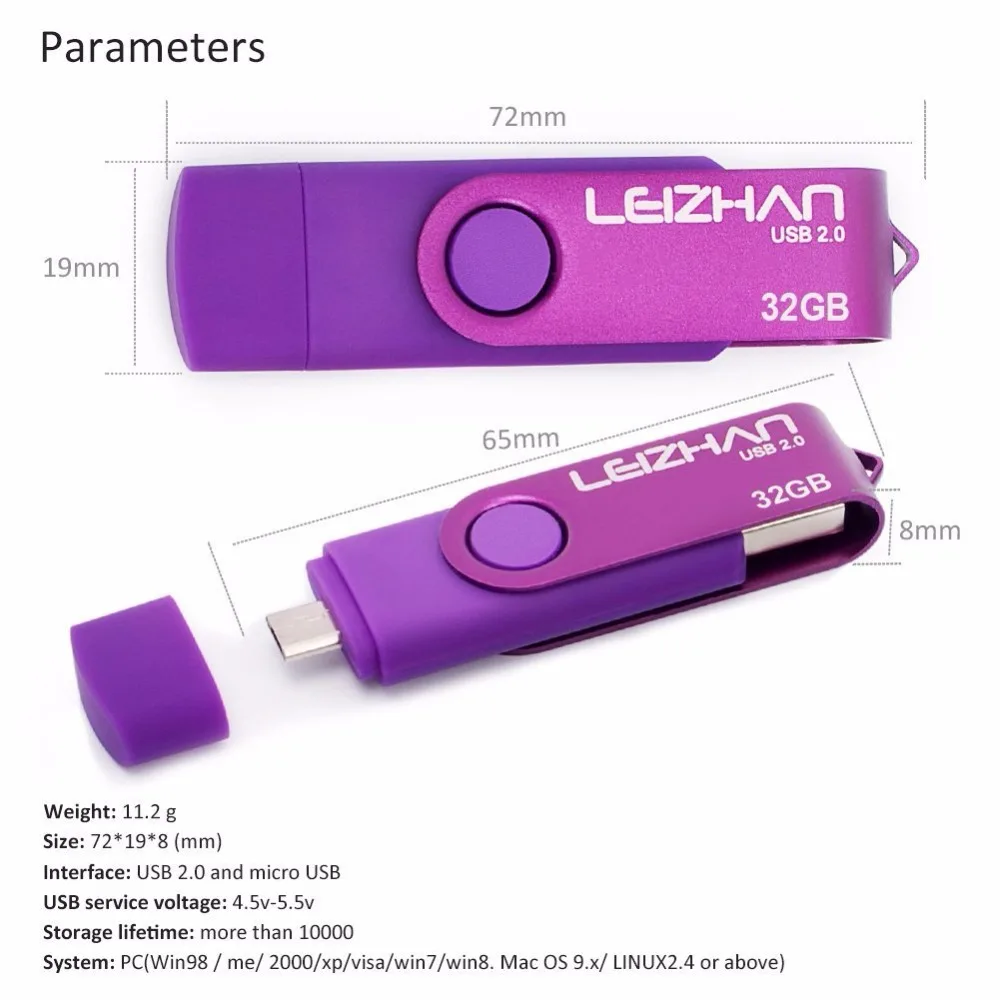 Leizhan флэш накопитель USB OTG 2.0 4 ГБ телефона Android Micro 8 16 memory stick 32 usb диск 64 флешки|64gb