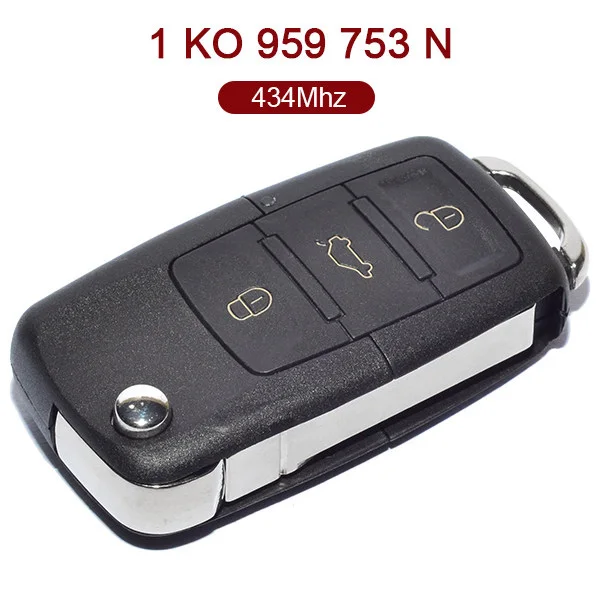 3 кнопки 434 МГц флип дистанционного ключа для VW Skoda сиденья 1K0 959 753N|Ключ от авто| |