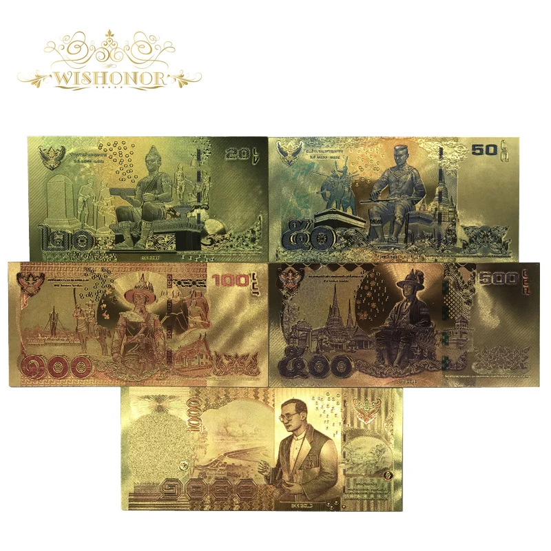5 шт./лот 24K Цвет Таиланд 20 50 100 500 1000 ЗОЛОТОЙ банкноты из фольги позолоченные