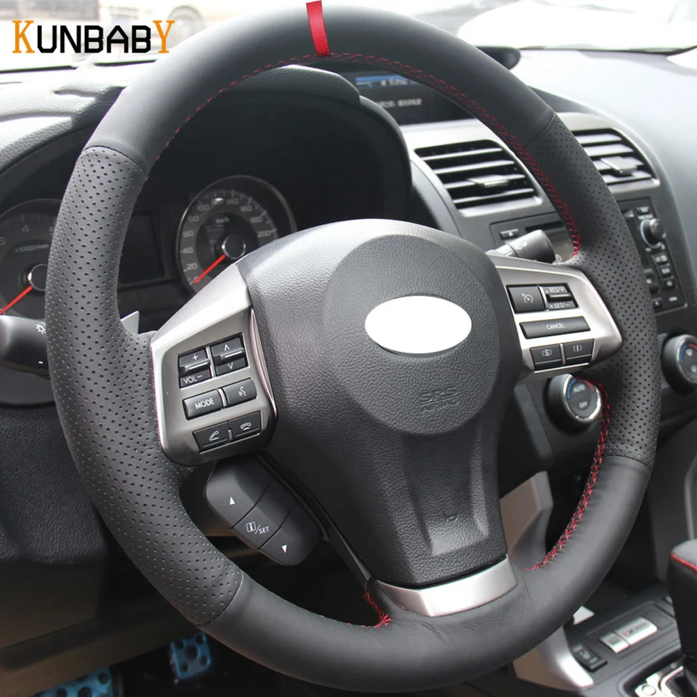 KUNBABY кожаный чехол рулевого колеса автомобиля Красный Маркер сверху для Subaru Forester