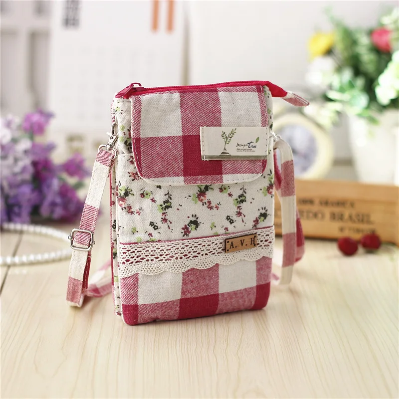 Женский клетчатый длинный бумажник из хлопка с цветочным принтом | Багаж и сумки