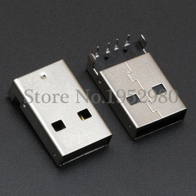 Коннектор USB 2 0 со штекером AM 90 градусов медная игла с 4 контактами смещение черный