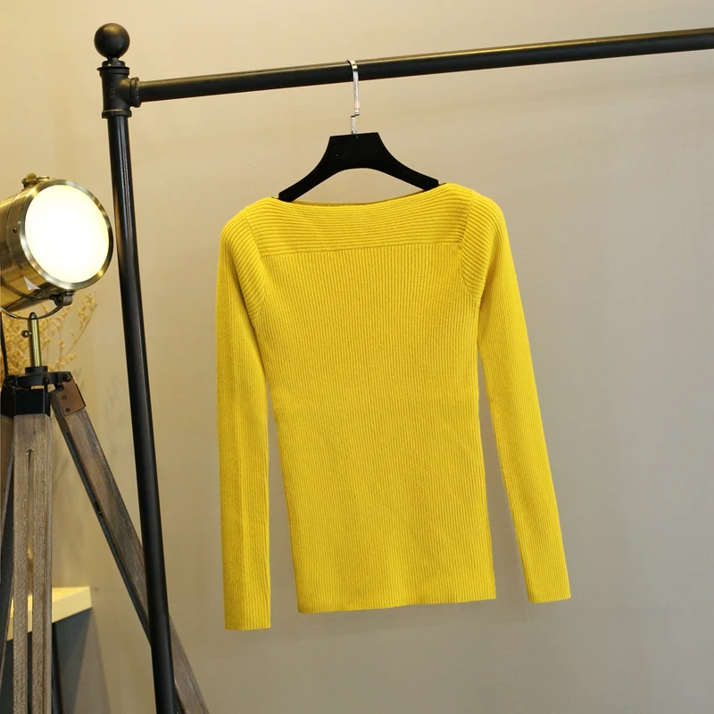 

Women Sweater High Elastic Solid Slash neck 2018 Fall Winter Fashion Sweater Women Slim Sexy Hight Bottoming Knitted Pullovers