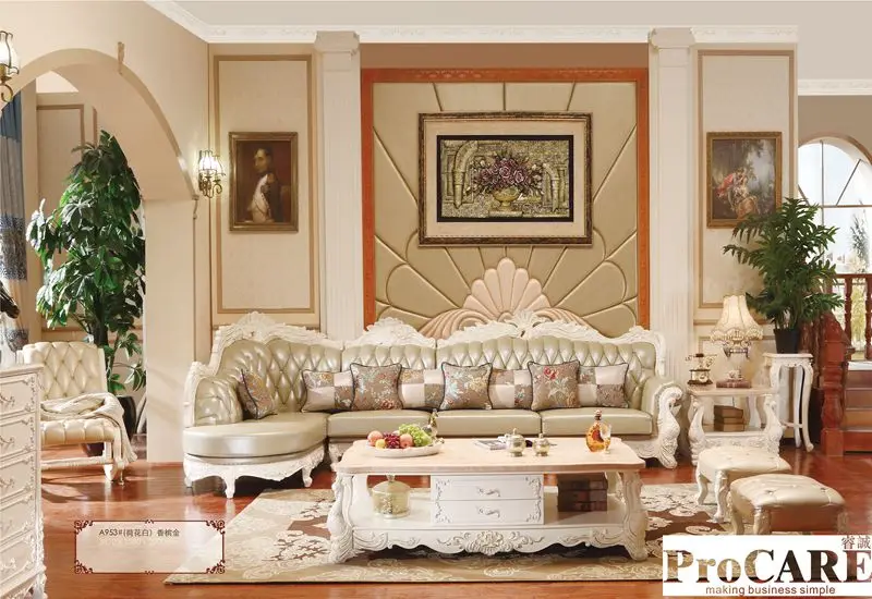 Роскошный античный диван из натуральной кожи во французском стиле для гостиной