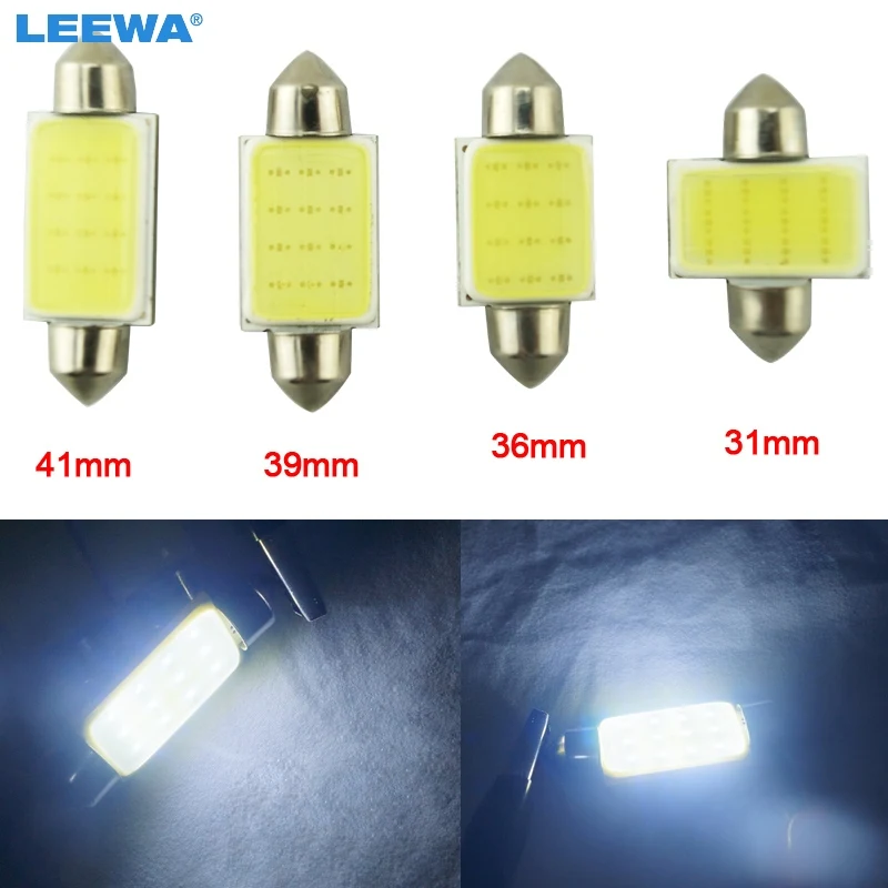 

LEEWA 50 шт. супер яркий белый 31 мм/36 мм/39 мм/41 мм COB 12SMD 12 светодисветодиодный 1,5 Вт LED гирлянда для автомобиля светодиодная лампа интерьсветильник купольного освещения 12 В # CA4861