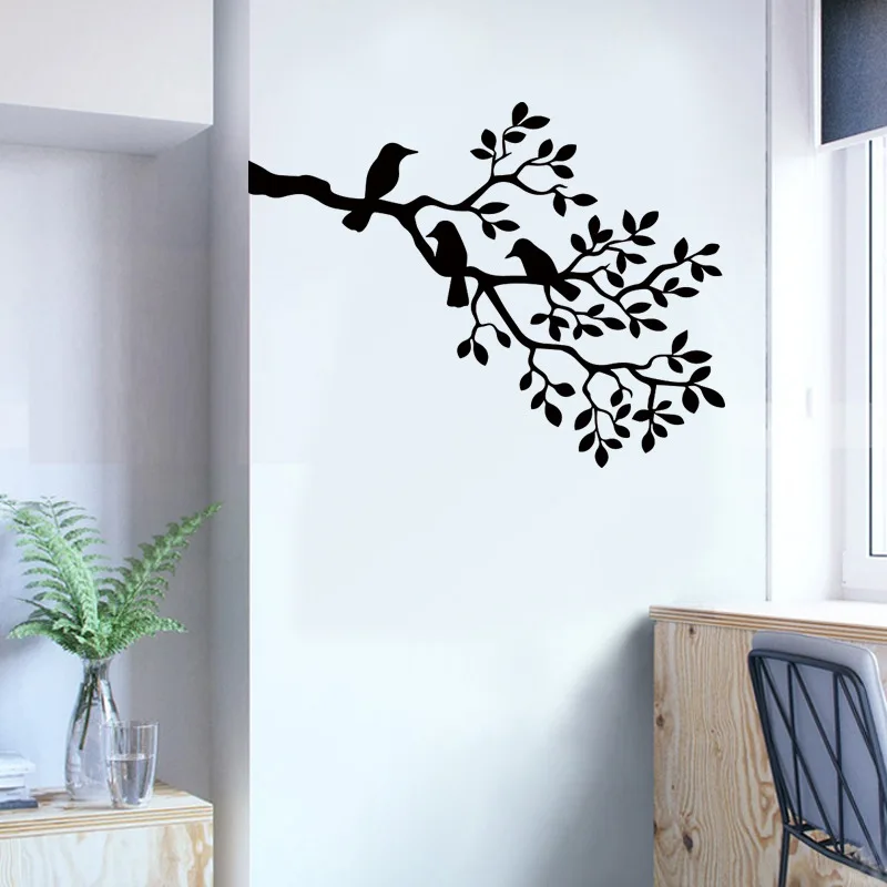 New Black Birds on the Tree Branch Wall Sticker for Living Room Decals Art Stickers Home Decoration Murals Removable | Дом и сад