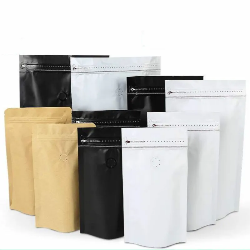 

100pcs Stand up pouch one pound coffee valve bag side zipper machine sealing bags 500g coffee gift candy powder package