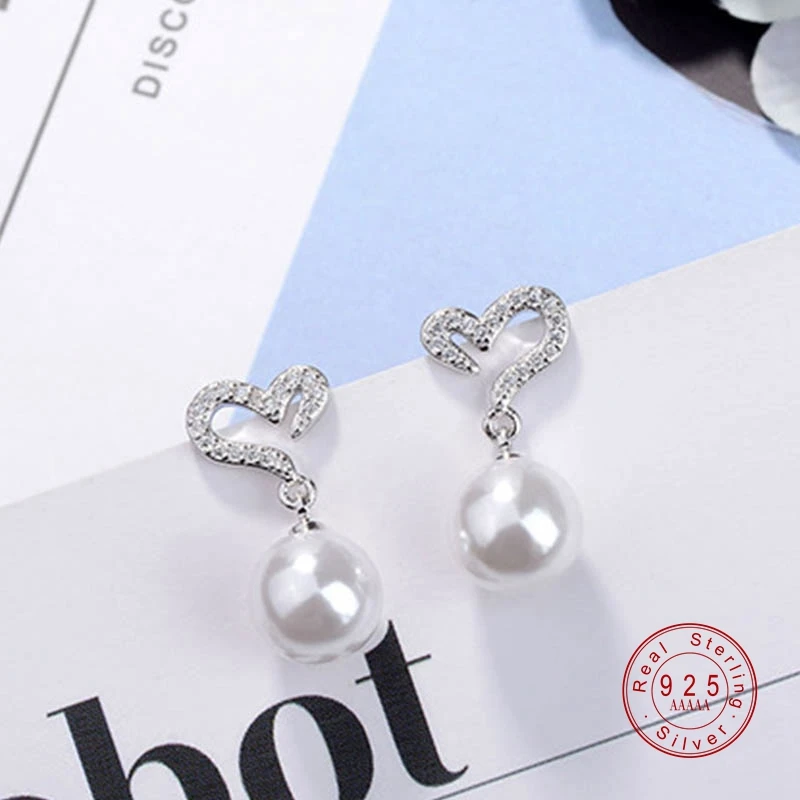 

2019 New Fashion silver Crystal Earrings Pearl Heart-shaped Earrings for Women Wedding Jewelry Crystal Earring