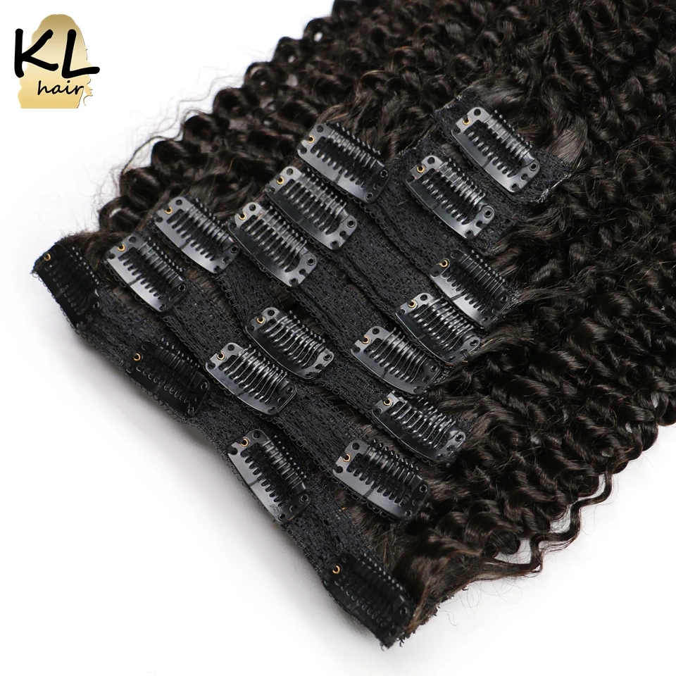 KL монгольский кудрявый вьющиеся клип в Пряди человеческих волос для наращивания