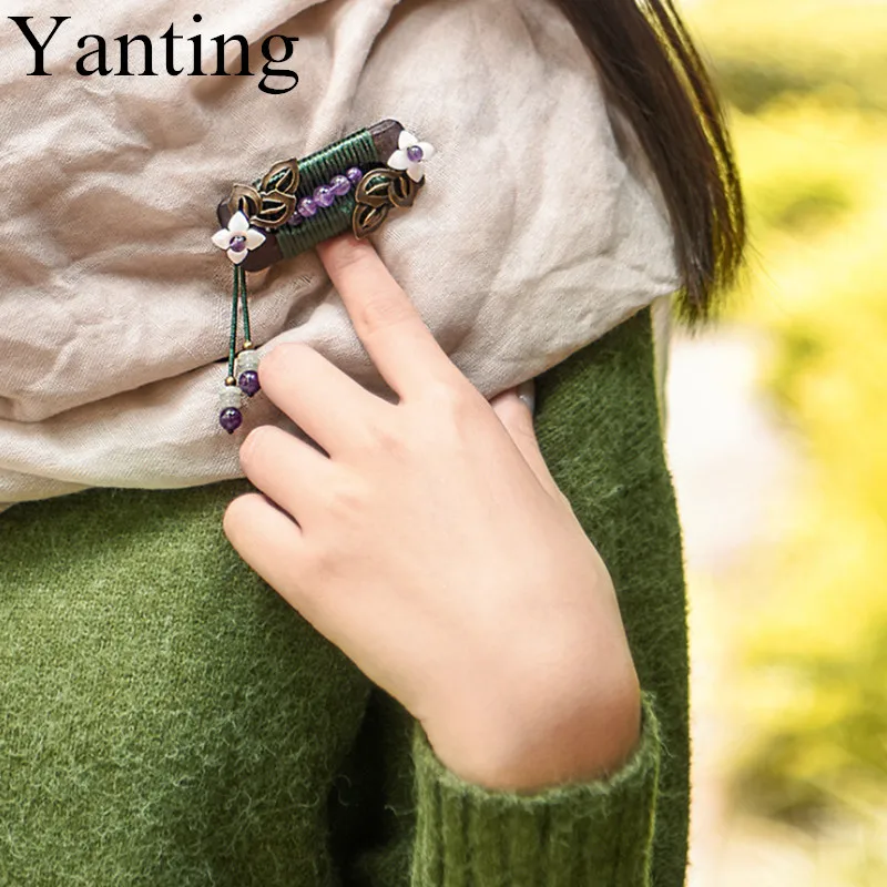 Винтажная брошь Yanting из медного сплава бусины натурального авантюрина Броши