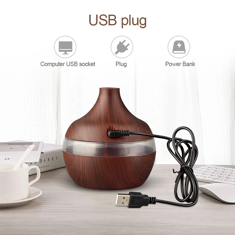 Usb 300Ml Aroma Humidifier Aromatherapy Wood Grain 7 Color Led Lights Electric Aromatherapy Essential Oil Aroma Diffuser