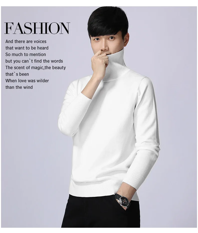 Cotton sweater men's winter turtleneck Long sleeve sweater Thicken Solid color sweater cotton slim bottoming shirt 033
