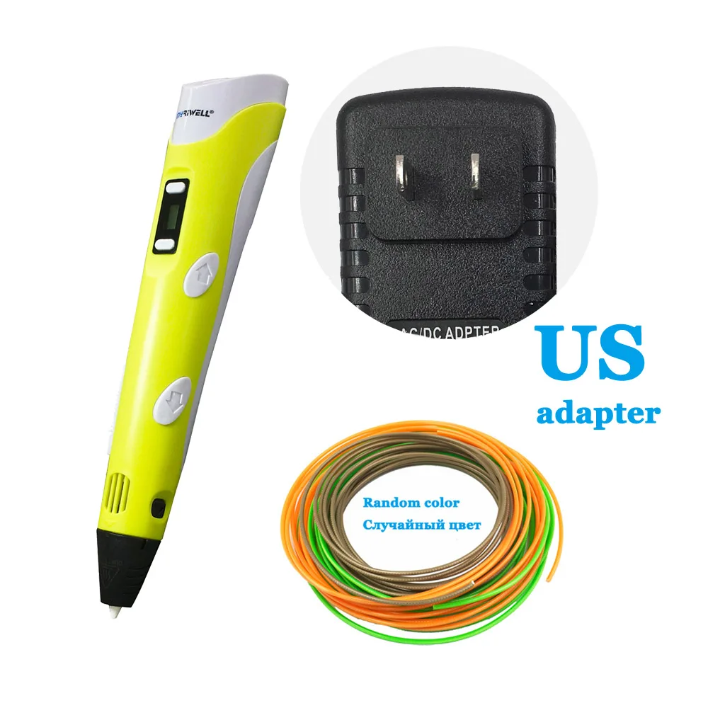 Yellow US Myriwell 2-го поколения 3D ручки светодиодный дисплей DIY 3d принтер Ручка 25 м/50 м/100 м 1,75 мм PLA 3d ручки для детей игрушечные инструменты для рисования - Цвет: Yellow US