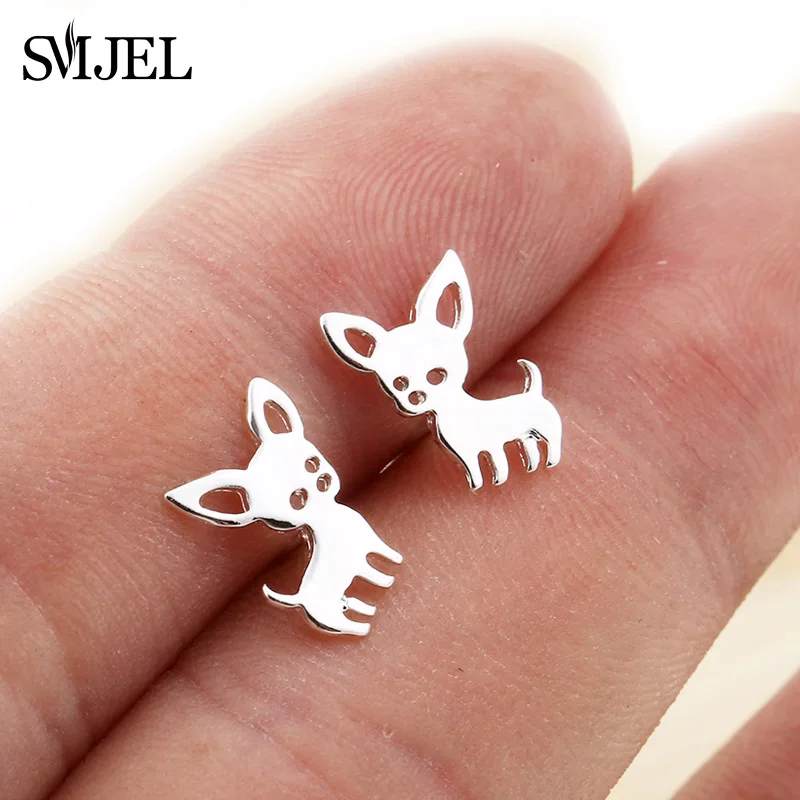Новые серьги SMJEL из нержавеющей стали черные для чихуахуа шпилька в виде собаки