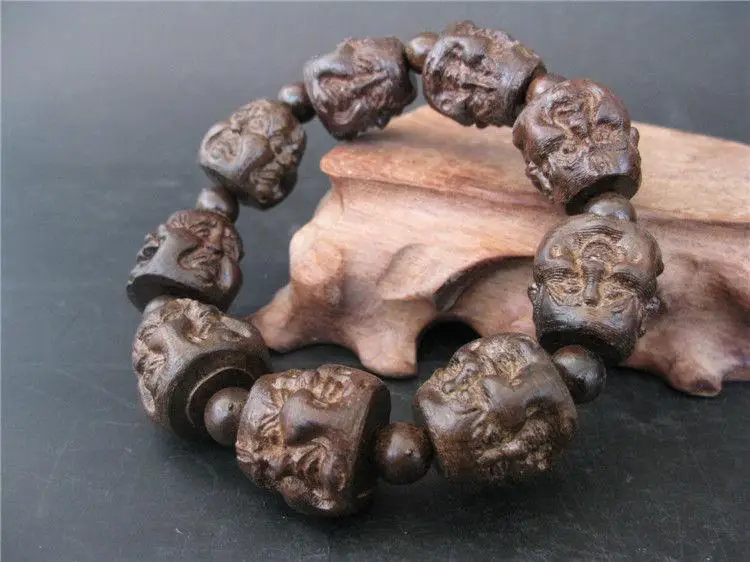 Exquisite Chinese collection wood buddha head statue Bracelet