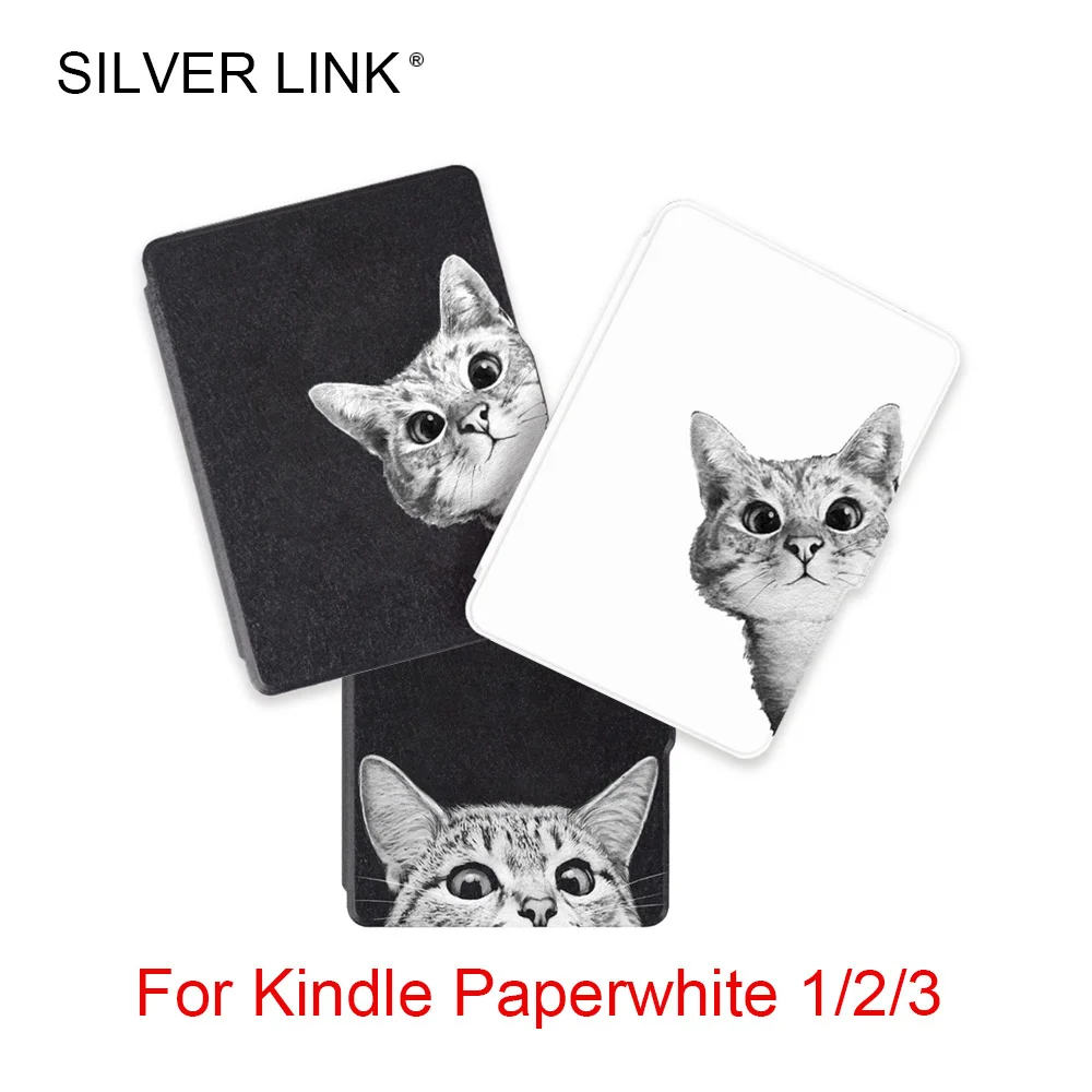 Серебряная Ссылка котенок печать Kindle Paperwhite 1/2/3 чехол кошка шаблон PU для Amazon E-Reader