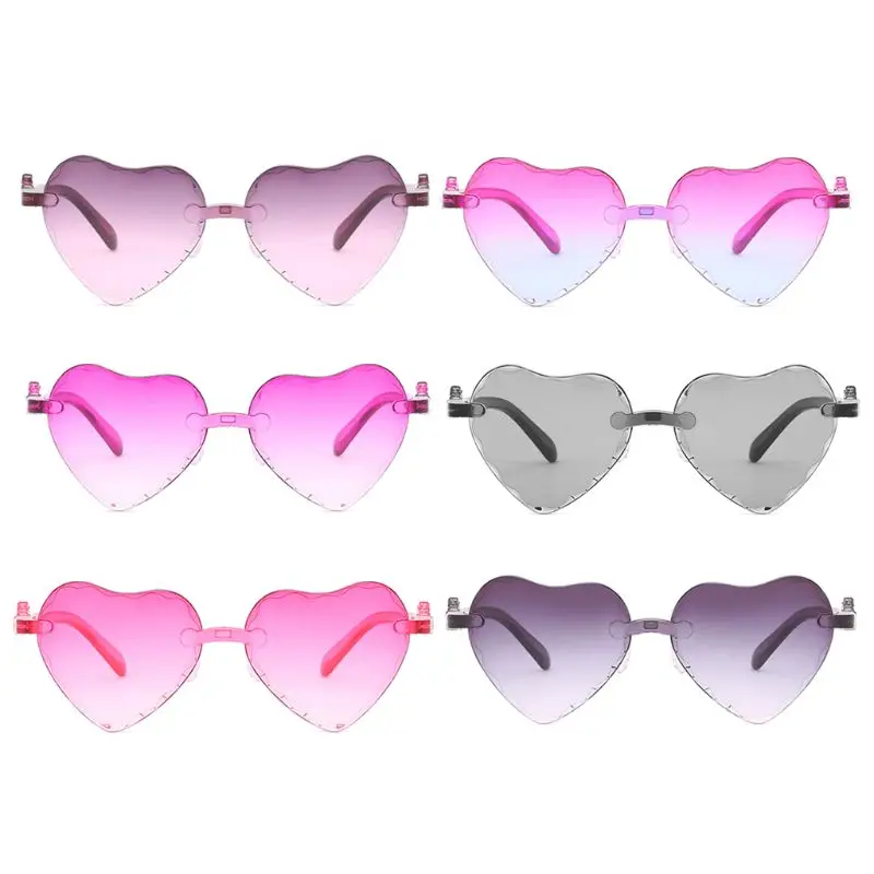 

Fashion Kids Love Heart Shape Sunglasses Rimless Frame Tint Clear Lens Colorful Sun Glasses Pink Shade Travel Trendy New