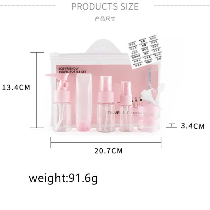 9pcs/set Women Portable Flight Travel Set Spray Bottle Pack Liquid Containers Shampoo Cream Cosmetics Refilable Bottles 20#630
