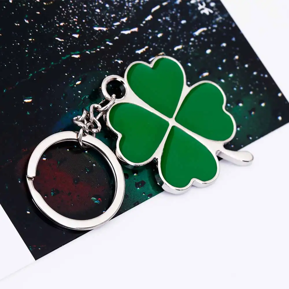

KISSWIFE Stainless High Quality Green Leaf Keychain Fashion Creative Beautiful Four Leaf Clover Steel Lucky Key Chain Jewelry