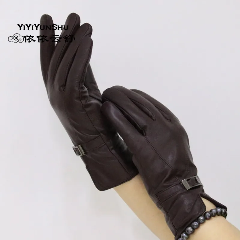 color 14 Yiyyunshu, перчатки из натуральной кожи, женские,, брендовые, из овчины, теплые, одноцветные, женские, из натуральной овчины, варежки, модные, вечерние, для девушек - Цвет: color 14