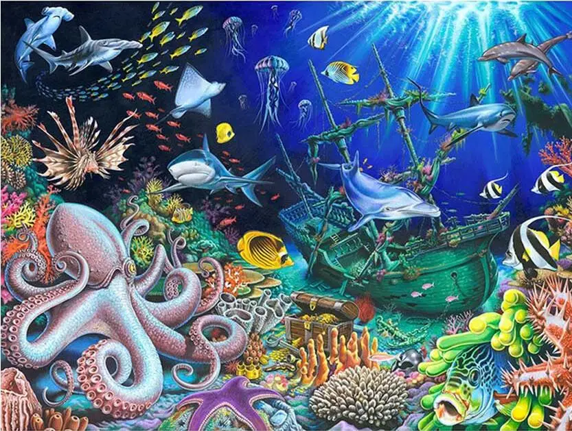 4 Золотая чашка 5D DIY Алмазная вышивка море Рыба полная квадратная Алмазная мозаика Дельфин полная круглая Алмазная картина вышивка крестиком океан - Цвет: 4