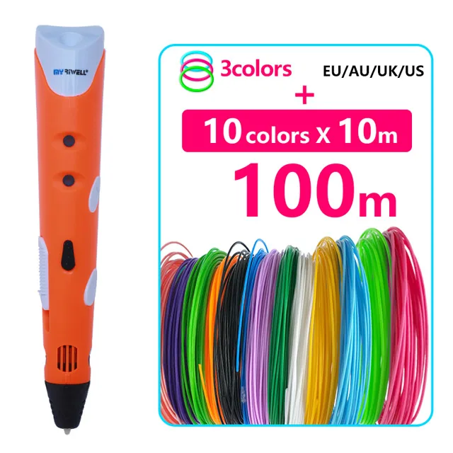 myriwell 3d pen 3 d ручка 3d ручки 3д ручка пластик для 3д ручки pla пластик 3 д ручка для рисований 3 д ручка принтер，треде ручка 3d рисует пластиком стержни для 3d ручки триде ручка 3 д ручки 3d printing pen подарки - Цвет: and 100m ABS