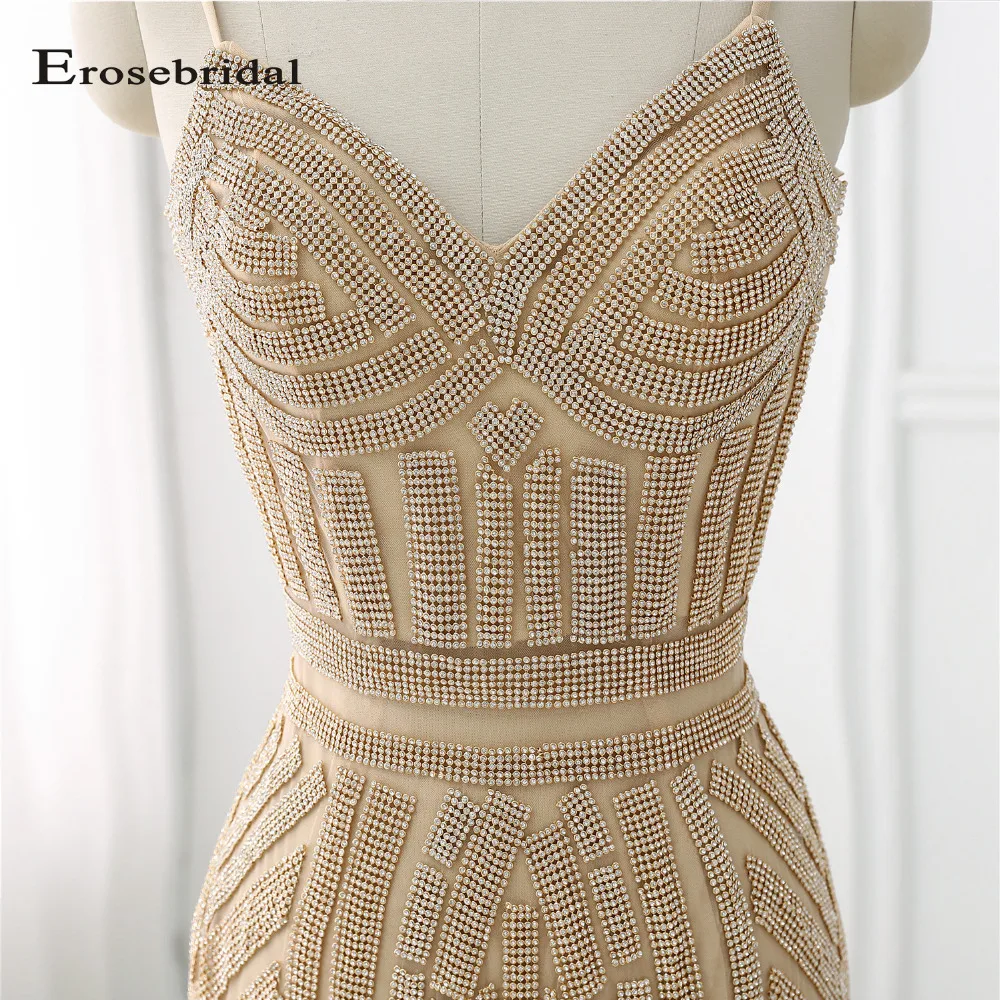 48 часов длинное вечернее платье с золотыми кристаллами Erosebridal Русалка официальная Женская одежда с коротким шлейфом vestido de festa ZLR018