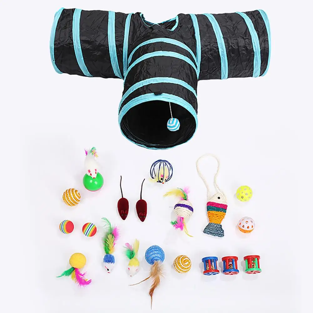 

20 Pcs Pet Toy for Indoor Cats Catnip and Dog Toys Diferretn Balls Pet Tunnel Colorful Feathers Wand Toys for Cats