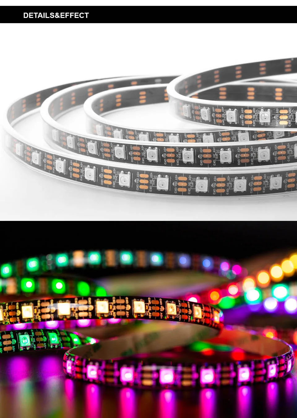 WS2812B светодиодные ленты длиной 1 м/2 М/4 м/5 м WS2812 Смарт RGB светодиодный светильник полосы 30/60/74/96/100/144 пикселей/светодиодов/m черный/белый печатных плат IP30/65/67 DC5V