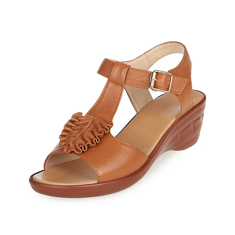 Сандалии из натуральной воловьей кожи для женщин среднего возраста босоножки на