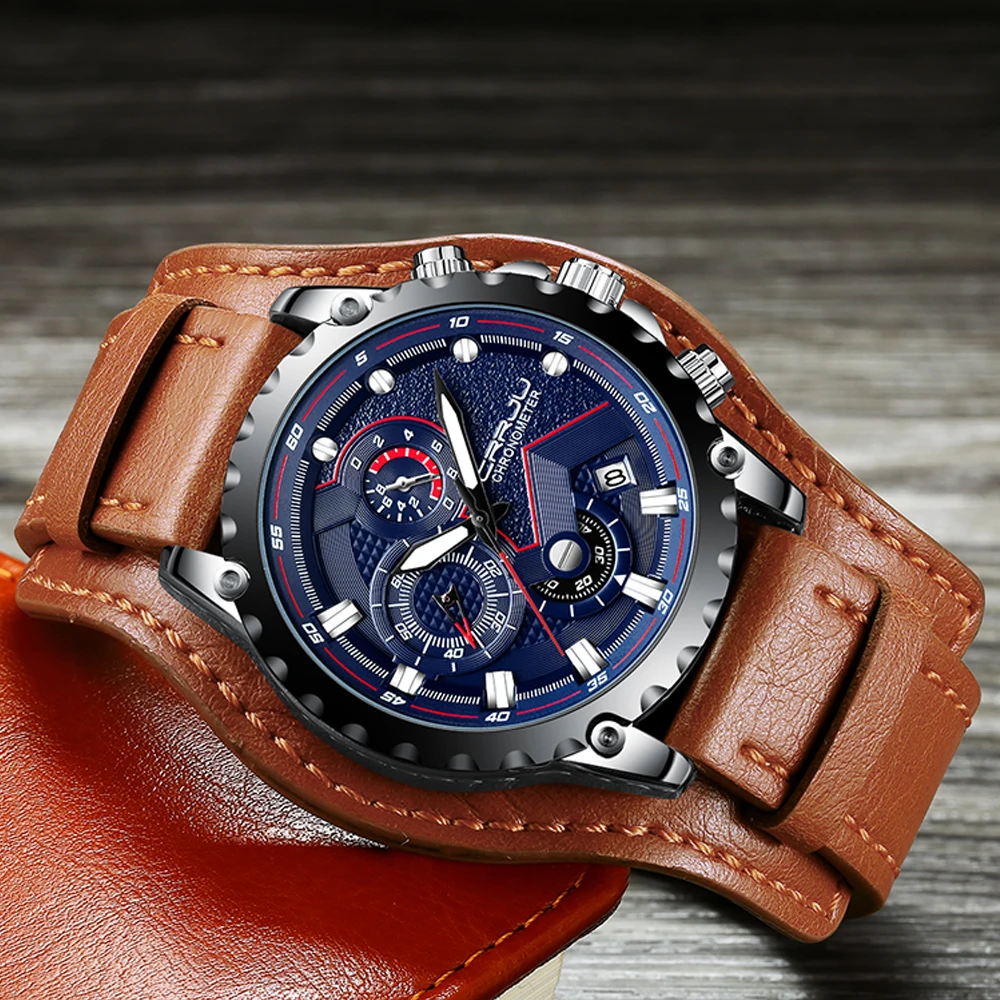 Reloje 2018 CRRJU Men Watch Male Leather Automatic date Quartz Watches Luxury Brand Waterproof Sport Clock Relogio Masculino | Наручные