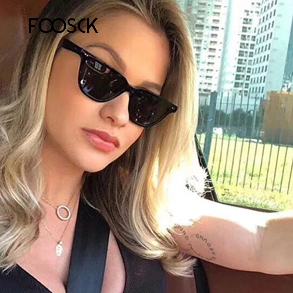 Женские квадратные солнцезащитные очки FOOSCK, брендовые дизайнерские солнцезащитные очки в стиле ретро, винтажные затемненные очки, 2019