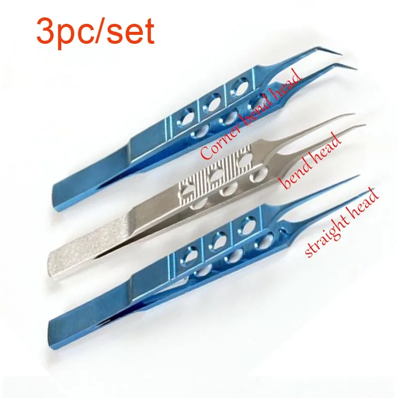 

3pcs/set Micros Stainless steel titanium alloy 11CM dovetailed straight/bend head tweezers platforms tweezers Ophthalmic forceps