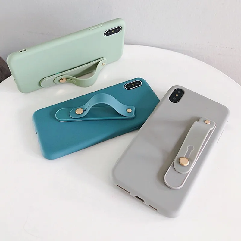 Fashion Candy Color Wrist Strap Hand Band Soft Silicone Couples Case For iphone X XS Max XR 6 6S 7 8 Plus Stand Phone Cover |