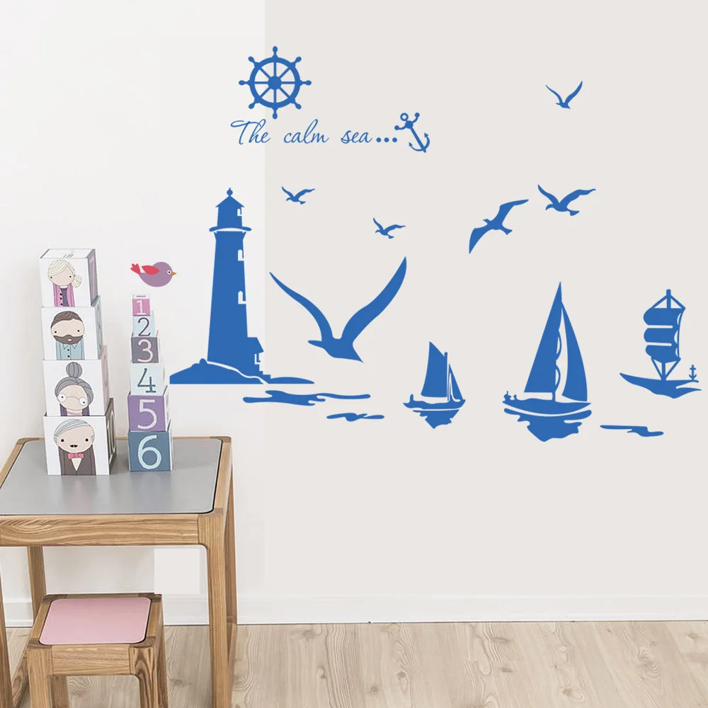 2017 Special Offer Real For Wall Landscape Plastic Europe Wallpaper Room Background Mediterranean Sea Lighthouse Stickers | Дом и сад