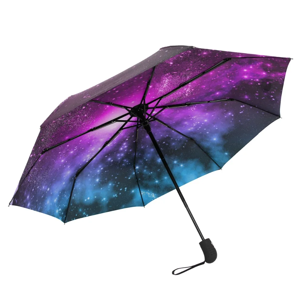 Susino Purple Starry Sky Windproof Umbrellas Fully-automatic Open Metal Pongee Compact Auto Close Three-folding Umbrella | Дом и сад