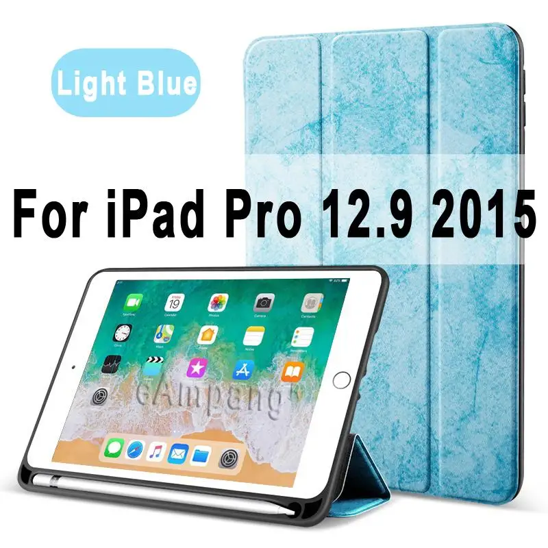 Для iPad Pro 12,9 чехол с держателем для карандашей для Apple iPad Pro 12,9 чехол умный кожаный мягкий чехол для задней панели Fanda - Цвет: Sky Blue 12.9 2015