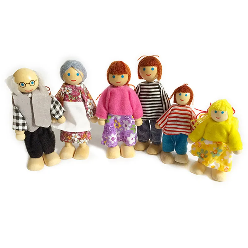 6 doll Деревянный кукольный домик миниатюрная мебель для кукол Дети ролевые игры Гостиная Ванная комната спальня кухня Кукольный дом набор детская игрушка - Цвет: 6 doll