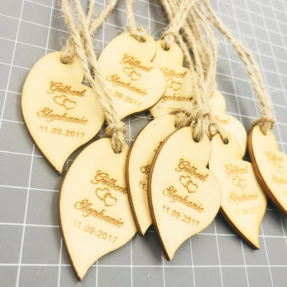 

50Pcs Personalised Rustic Wedding Wine Charm Wood Heart Label Party Favors Gift Tag Custom name Wooden Wedding Wish Tree Decor