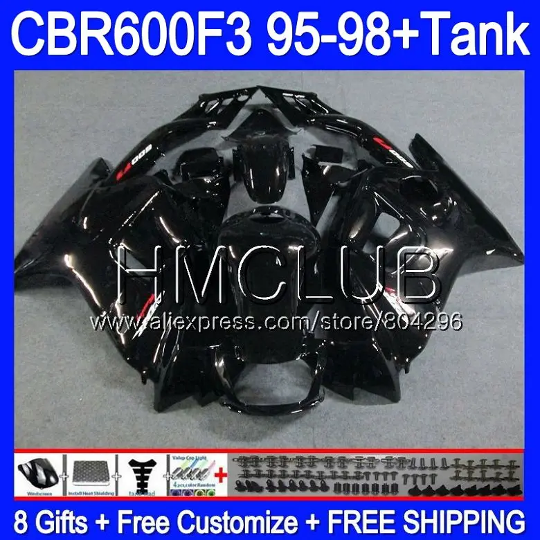 Корпус обтекателя для HONDA CBR 600F3 FS 600 F3 95 96 97 98 59HM.9 CBR600FS CBR600 CBR600F3 глянцевый черный 1995