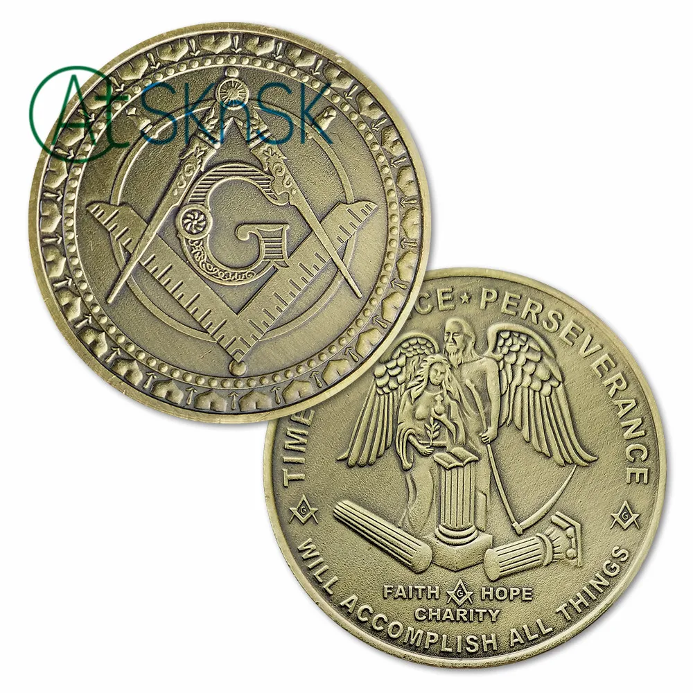 Масонская монета &quotАнгел&quot Freemason квадратный компас G железная медь время